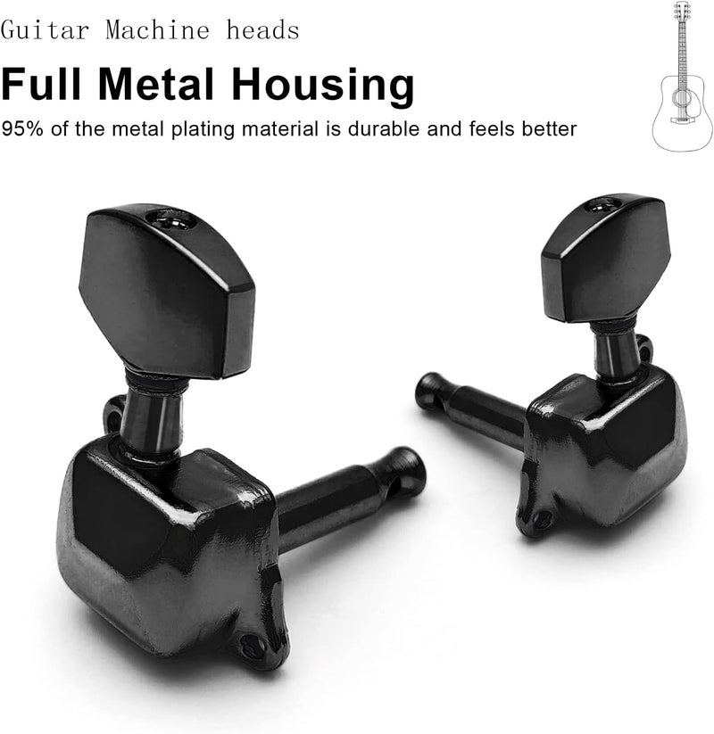 MAXCHEER 3R3L Semi-closed Guitar Tuners String Tuning Pegs Keys Machine Heads Set for Acoustic or Electric Guitar (Black, 3R3L) - Image 5